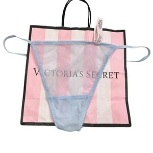 NWT Victoria's‎ Secret Baby Blue Sheer Glitter Thong Panty Rhinestone Detail XXL